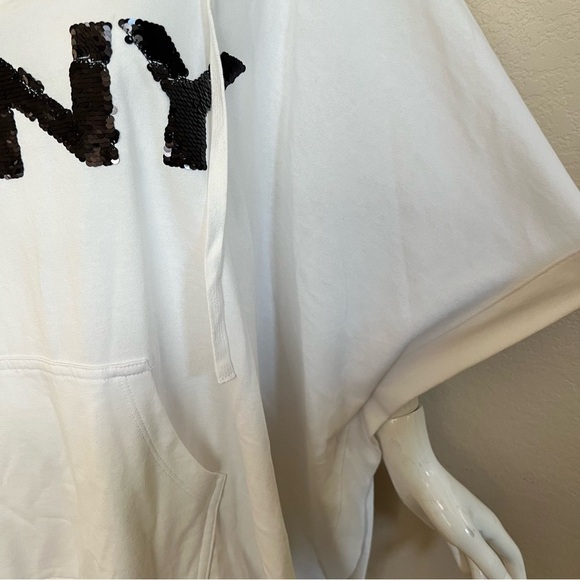 DKNY White Poncho Hooded Sweatshirt with Black Sequins Logo - Picture 7 of 9